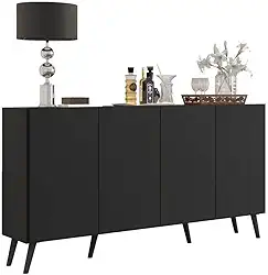 Aparador Buffet 4 Portas com Pés Retrô Veneza Multimóveis Preto.