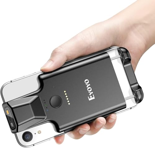 Eyoyo Bluetooth Back Clip Phone Barcode Scanner, 1D 2D QR Wireless Bar Code Reader with 1600mAh Rechargeable Battery, Compatible with iPad, iPhone, and Android for Book Warehouse Inventory Management
