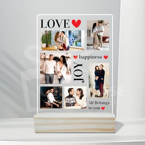 Image of Giftplease Customized Photo And Text Frame With Wooden Stand | Personalised Printed Photo Frame | Gift | Birthday | Anniversary (Transparent, 5MM, 6 * 8 Inches), Tabletop