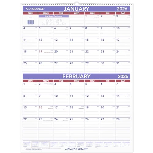 Image of AT-A-GLANCE 2026 Wall Calendar, 22 inch x 29 inch, Large, 2-Month Reference (PM92826)