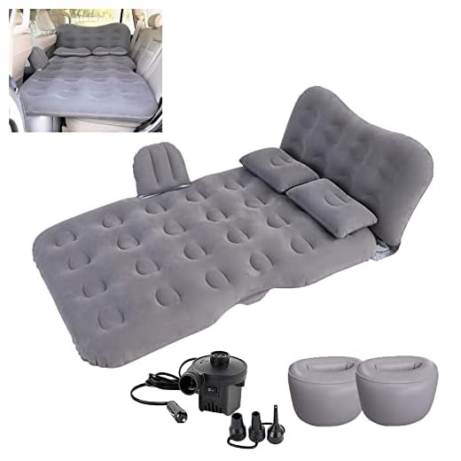 Car Air Mattress for Back Seat & Half Trunk, Thickened Inflatable Camping Bed with Two Air Pillow and Electric Car Air Pump, Double-Side Design with Flocking & PVC for Multi-Scene Use and Road Trip