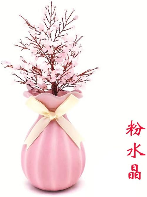 QianKao 陶瓷花瓶黄水晶许愿树发财树紫水晶粉水晶树碎石生日礼物(海蓝宝)