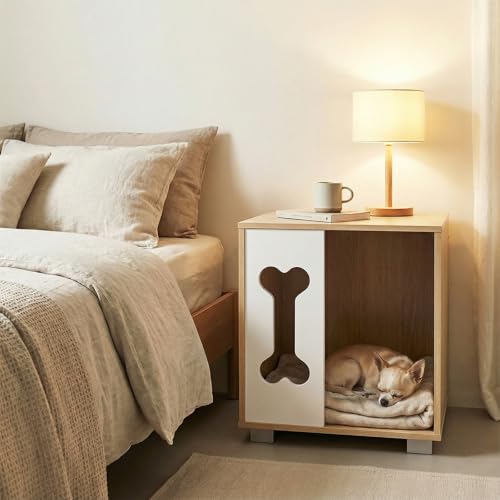 PETSITE Wooden Dog House for Small Sized Dogs, Indoor Dog Cage Nightstand Side End Table with Anti-Slip Robust Metal Legs and Spacious Tabletop, 17 x 16 x 19.5 Inches - Thumbnail 2