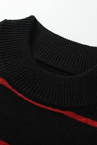 Image of Women's Sweaters Casual Long Sleeve Mock Neck Drop Shoulder Tunic Striped Pullover Knit Sweater Tops