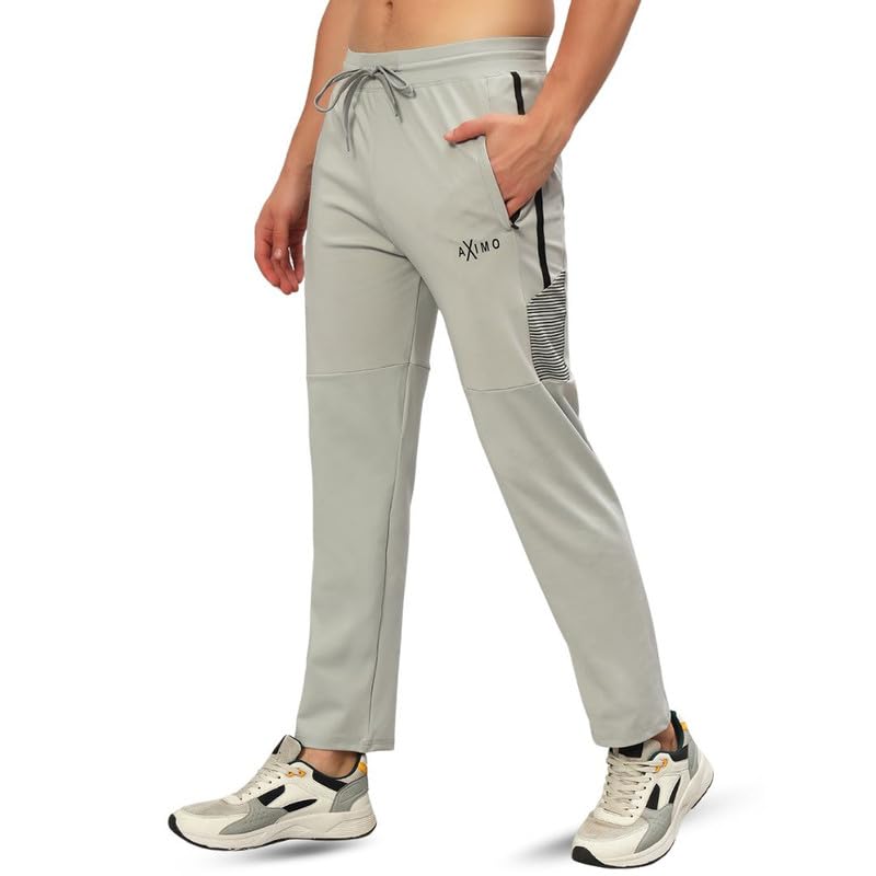 Image of Sports Track Pants for Men Athletic Fit Gym Joggers with Side Stripes Stretchable Breathable Fabric Elastic Waistband with Drawstring Running Workout Training Casual Wear Mens Track Pant Light Grey