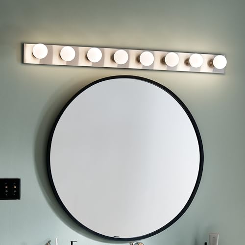 Image of Kichler Linear 48 inch Bathroom Vanity Light Fixture, 8-Light Modern Brushed Nickel Bath Bar for Bathroom Lighting over Mirror, Transitional Style (48 inch x 4.25 inch x 2 inch), 628NI
