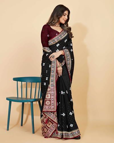 Image of Jaanvi fashion Women's Pasapalli Design Sambalpuri Silk Saree with Swarovski Work & Blouse Piece