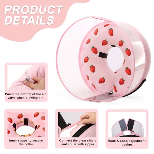 Image of Inflatable Dog Cone Collar for Large Medium Small Dogs, Soft Dog Donut Collar Adjustable Recovery Cone for Pets After Surgery, Extra Enhanced Anti-Licking Guard Shield (Strawberry Print, X-Large)