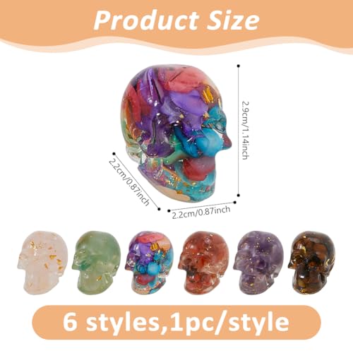 DICOSMETIC 6 Teile 6 Stile Mini Totenkopfdekoration Farbige Harzschädel Halloween Skelettköpfe Kleine Schädel Figuren Für Halloween Bar Wohnzimmertischdekoration Geisterhaus Requisiten