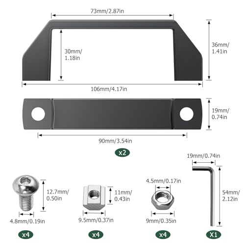 JiGiU Bügelgriff 2 Stück Haltegriff Schwarz aus Aluminiumlegierung inkl. M5 Nutenstein Sechskantschraube Schraubenschlüssel, D-förmige Handegriff für 20er Serie Aluprofil (Bohrlocherabstand: 90mm)