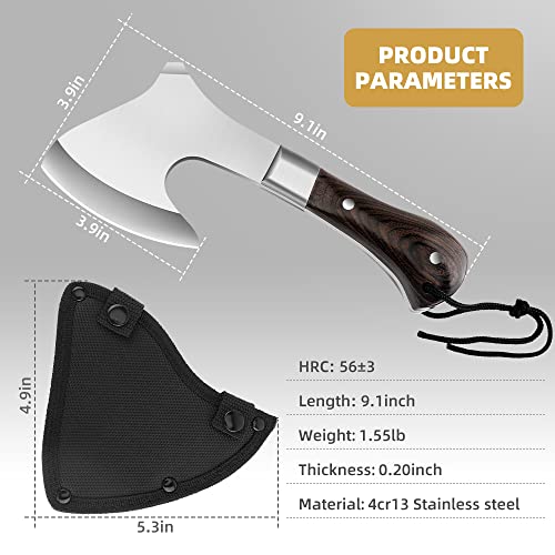 Camping Hatchet Camping Axe Forged High Carbon Steel for Meat Cleaver Axe Outdoor Splitting Wood Great for Axe Throwing, Camping, Survival, Outdoors and Chopping (718)