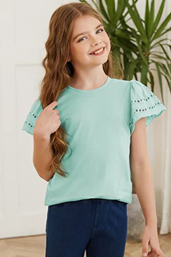 Image of blibean Girls Summer Short Sleeve Shirts Cotton Tops Size 4-15 Years Old