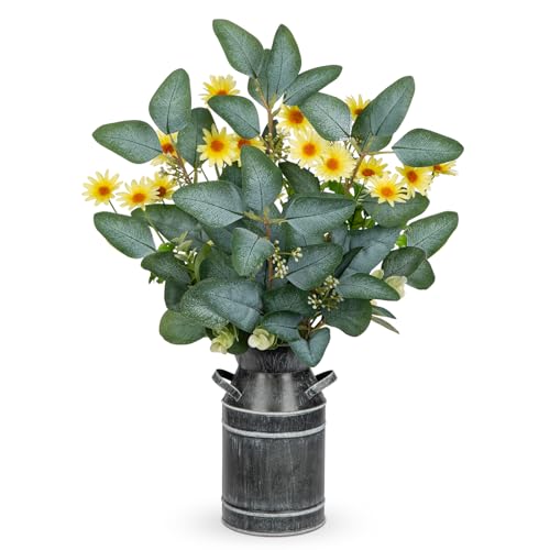 Arborus Lifelike Artificial Eucalyptus Plant in Rustic Metal Vase – 17" Realistic Faux Greenery for Farmhouse Home Décor, Living Room, Kitchen, Office, Weddings & Table Centerpieces