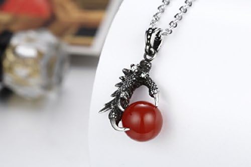 JewelryWe Cool Men's Stainless Steel Dragon Claw Pendant Necklace 22" Chain, Colour Silver Black Red (with Gift Bag)