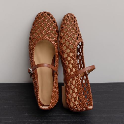 UFEDO Women's Mesh Ballet Flats Fishnet Ballerina Flats Wide Width Woven Mary Jane3