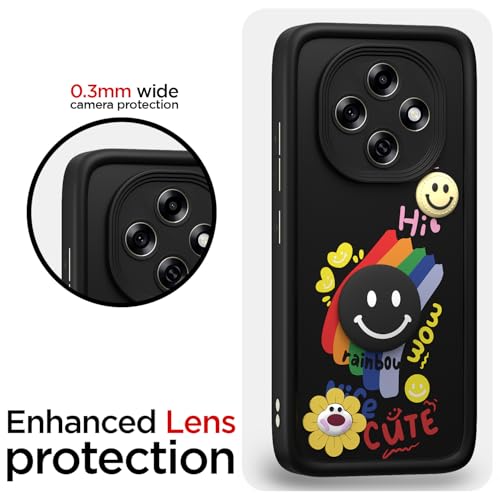 Image of Pikkme Back Cover for Oppo F31 Pro 5G | Soft Silicone| Cute Rainbow Smile & 3D Cartoon Flower Design | Shockproof Raised Camera Protection Bumper Case (Black)
