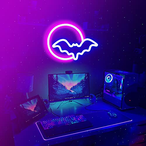 LED Neon Moon Bat Wall Sign USB Battery Powered Room Decor Kids Gift | wall decor Moon and Bat LED Neon Lights - image 7