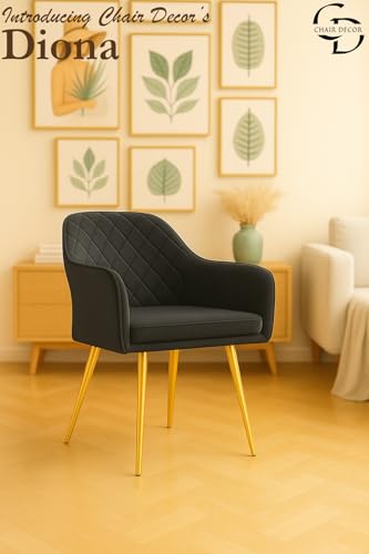Image of Velvet Accent Chair with Matching Pouffe & Floral Cushion | Modern Upholstered Armchair with Gold Metal Legs | Lounge Chair for Living Room, Bedroom, Office, Guest Room (Dark Grey Diona)
