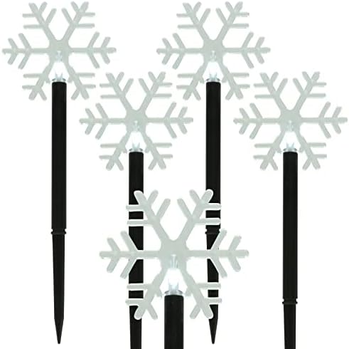 GloBrite 5 Garden Stake Lights - Snowflake | Christmas Lawn LED Lights | Outdoor Pathway Illumination | Christmas Xmas Lights for The Yard | Battery Powered | 39cm Tall (Snowflake)