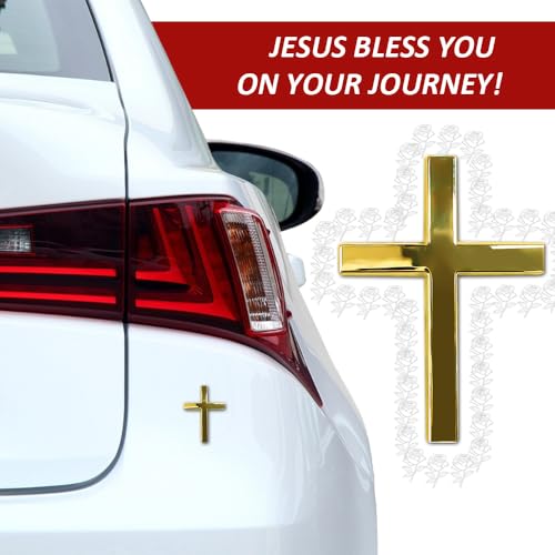 Image of 2PCS Metal Jesus Christ Cross Badge Stickers, Cross Decal, 2.5 inchx1.8 inch 3D Jesus Christ Car Emblem Badge Decal, Self Adhesive Scratch Covering Metal Emblem Decals Fit Car Body Fender Tail (Silver+Gold)
