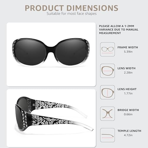 Image of LVIOE Polarized Sunglasses for Women Rhinestone Design Wrap Around Shades | UV400 Protection Fashion Sun Glasses Stylish Elegant Frame, Bonus Cleaning Cloth & Soft Pouch Plus Essential Accessories