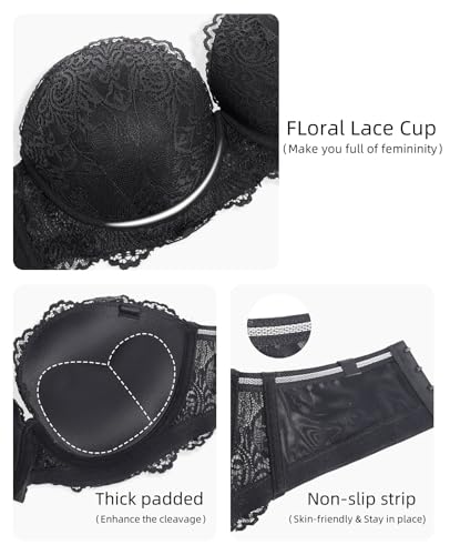 Image of Women's Strapless Push Up Bra Convertible Multiway Lace Padded Underwire Bras with Clear Straps