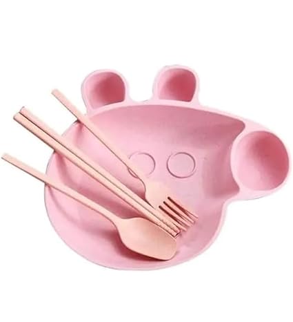 Peppa Pig Shape Baby Training Dinner Plates, Unbreakable Eco Friendly Dishwasher Safe Plate with 4 Spoon for Boys & Girls (Pink Peppa Pig) - Birthday Gifts - Return Gifts