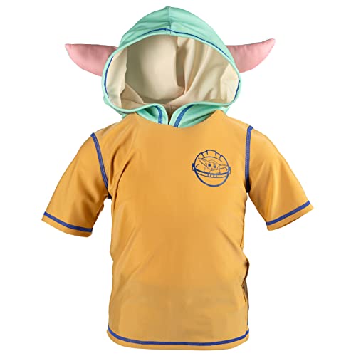 Star Wars The Mandalorian Baby Yoda Big Boys Swim Rash Guard Swim Trunks Yellow/Green 14-16 #TOP3