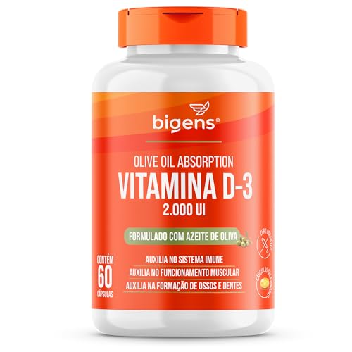 Vitamina D3 Olive Oil Absorption , 2000UI, Formulado com Azeite de Oliva, cápsulas gelatinosas, Bigens. (60 Cápsulas)