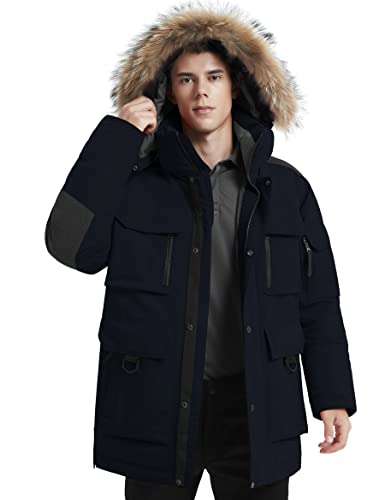 Image of HARD LAND Men's Down Parka Extreme Warm Winter Jacket With Real Fur Hood Short /Long