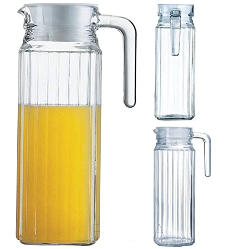 Image of IndusBay Rectangular 1100 ml Fluted Glass Jug Pitcher with Plastic lid, iced Tea Pitcher Water jug hot Cold Water ice Tea, Milk and Juice Beverage Carafes 1.1 LTR, 1 Piece, Transparent