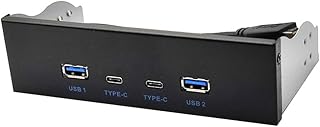 YANHUNING USB3.2 Type-C 10Gbps Optical Drive Panel Black Optical Drive Panel 2X USB GEN2+2X Type-C 3.5-Inch 5.25-Inch HUB 19PIN to C-Port Front Back Plug