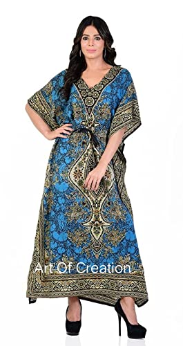 Art Of CreationWomen Kaftan Dress Tunic Long Maxi Plus Size Polyester Print Caftan Gown Party Casual Kimono Dress