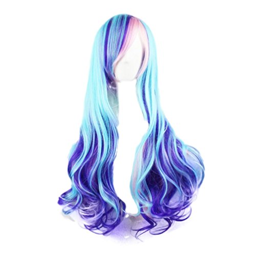 TINYUNICORN 27.5" Women's Long Curly Wig Heat Resistant for Cosplay Party (Rainbow)