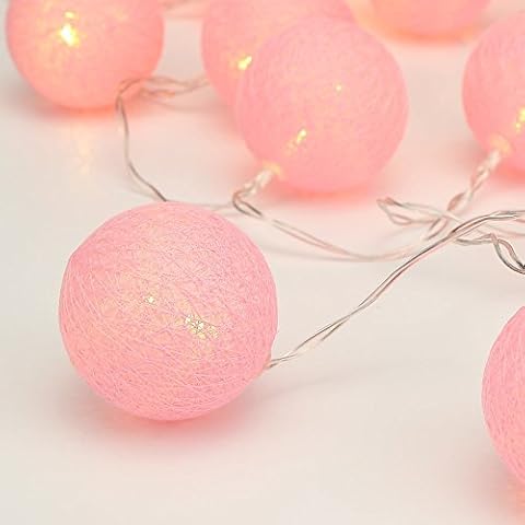 ELINKUME String Light LED, 20LEDs Beautiful Pink Cotton Ball, Warm White Lighting 3.3M Fairy Lights, Battery Powered Ideal Decoration for Party/Wedding/Holiday Cover