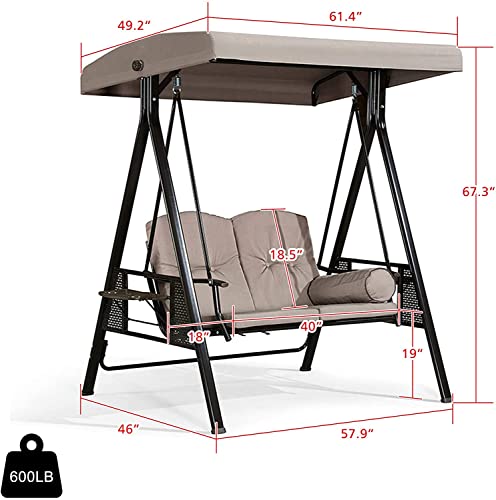 Image of Invezo Premium 2-Seater Outdoor Swing Jhula with Canopy & Cushions - Heavy Duty Garden Swing with Cup Holders, Waterproof Patio Swing Chair for Balcony, Terrace & Outdoor Relaxation (270kg Capacity)