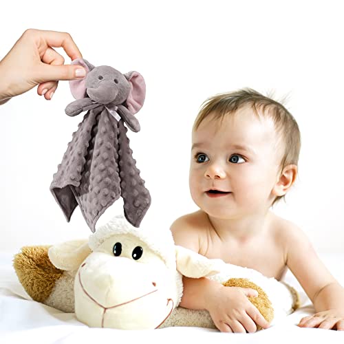 Image of CREVENT Cozy Plush Baby Security Blanket Loveys for Baby Boys and Girls, Minky Dot Front + Sherpa Backing with Animal Face (Grey Elephant)