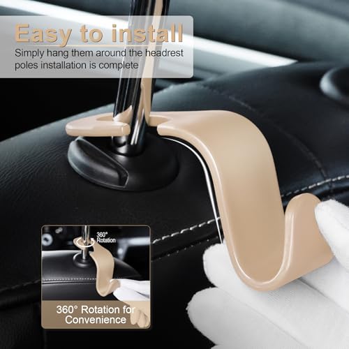 Image of LivTee Car Seat Headrest Hook, Auto Seat Hook Hangers Storage Organizer Interior Accessories for Purse Coats Umbrellas Grocery Bags Handbag, 4-Pack
