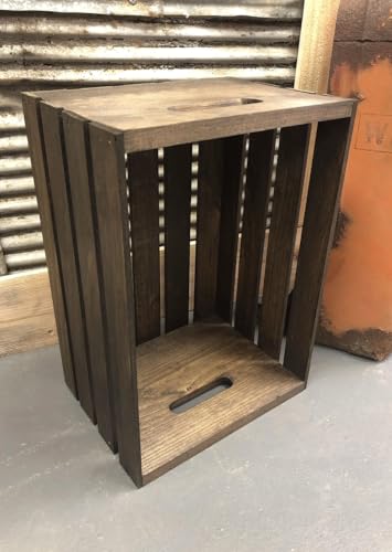 Rustic Dark Wood Storage Crate | Vintage-Style Wooden Organizer Box | Stackable Furniture Shelf Crate