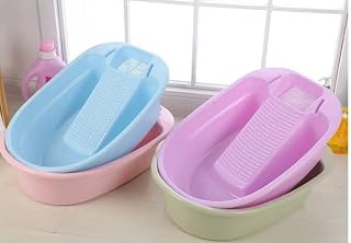 VAJIN Plastic Washtub with Built-In Washboard – Portable Laundry Tub for Hand Washing Clothes, Vintage-Style Basin for T‑S... Price In India