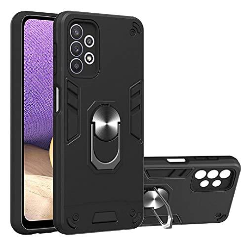 Samsung Galaxy A32 5G Case, SATURCASE Armor Hybrid 2 in 1 [PC & Silicone] Dual-Layer Ring Kickstand Bumper Shockproof Protective Case Cover for Samsung Galaxy A32 5G (Black)