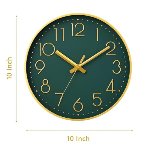 Image of DAXSMY Wall Clock 10 Inch Dark Green Decorative, Battery Operated Silent