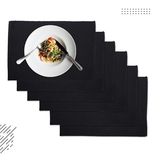Encasa XO Dining Placemat Set of 6 | Solid Black Color | Fine Ribbed Cotton Table mat | Size 19x13 in | Machine Washable by Encasa XO - Used condition - Image 4