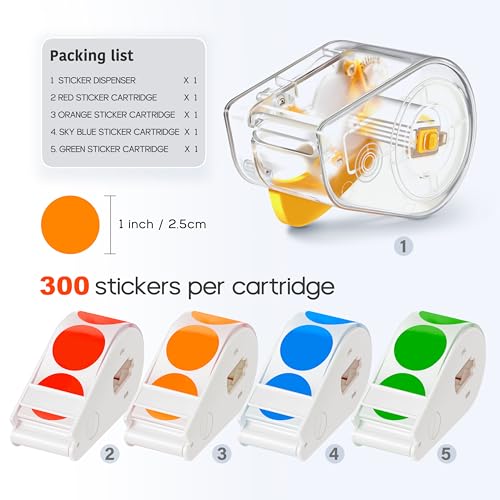 Image of Sticker Dispenser Suitable for roll Stickers, 1200 Pieces of 1-inch Colored dot Stickers, and Circular Color-Coded Labels; Ideal for Offices and Student classrooms.
