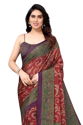 Image of MIRCHI FASHION Saree for Woman Chiffon Kalamkari Design | Professional Office Wear Lightweight Sari for All-Day Comfort with Blouse (Available in 15 Colors)