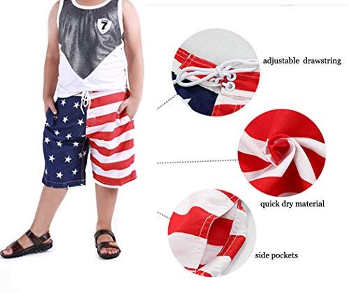 Aulase Big Boy Board Shorts American Flag Design Stars And Stripes Swimming Suits White, M(Waist:23-25 Inch) #TOP2