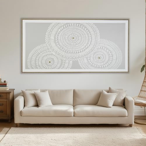 Large Abstract Boho Wall Art 29"x58", Handmade 3D Textured Gray White Canvas Painting, Framed Modern Oversized Wall Decor for Living Room Bedroom Office, Ready to Hang with No-Damage Mounting Kit by Aanuso - Used condition - Image 2