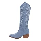  Ital Design Damenschuhe Stiefel Western- & Bikerstiefel, DE1165-1-, Textil, Hellblau, Gr. 38