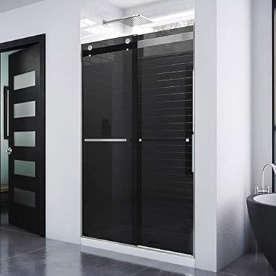 DreamLine Essence 44-48 in. W x 76 in. H Frameless Smoke Gray Glass Bypass Shower Door in Matte Black