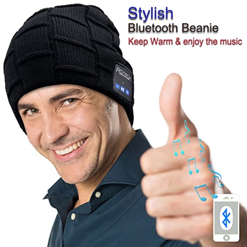 Mydeal Washable Winter Mens Womens Hat Bluetooth Beanie Running Cap With Wireless Stereo Headphones Mic Hands Free Rechargeable Battery Compatible With Cellphones Iphone Android Laptop Tablet - Black #TOP5